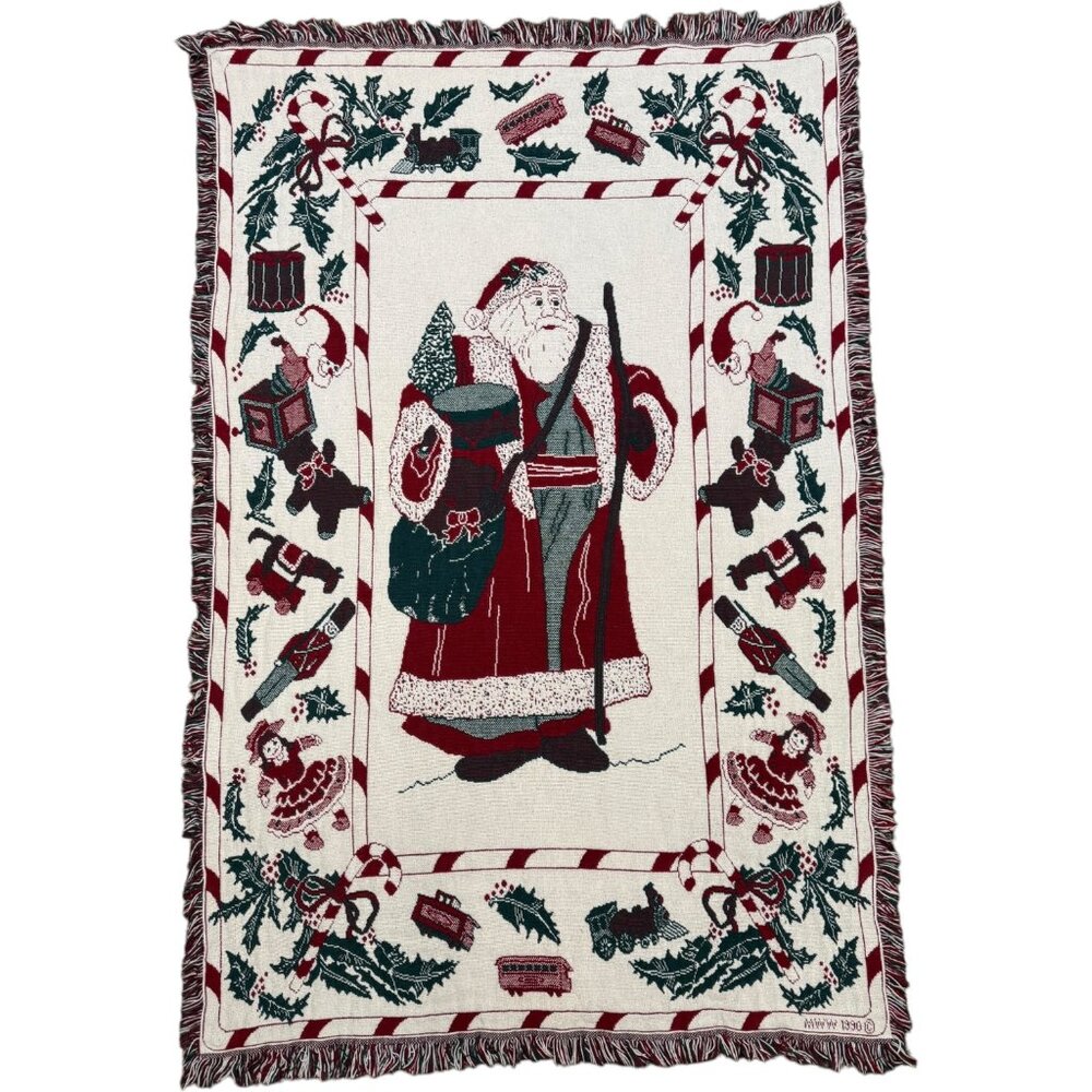 Vintage 90s MWW Santa Claus Christmas Tapestry Blanket